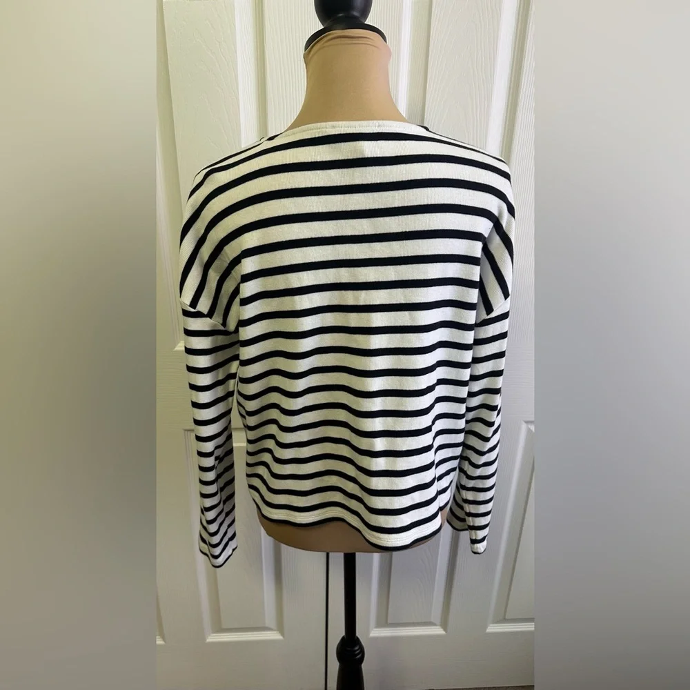 Ann Taylor Navy and White Striped Long Sleeve Tee - Picture 4 of 6